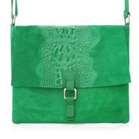 VERA PELLE torebka zamszowa listonoszka kroko z paskiem V360 zielona