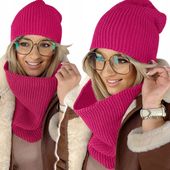 CIEPŁY KOMPLET CZAPKA + KOMIN damski POLSKI zimowy szal MODNY, NOWE KOLORY