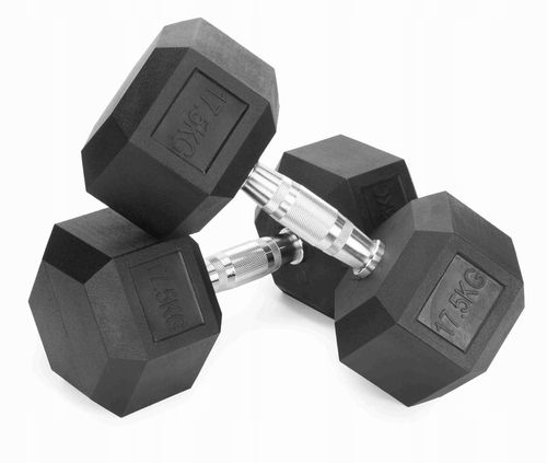Hantle stałe 1x17,5kg żeliwne gumowane 17,5kg HEX do treningu SOLIDNE na Arena.pl