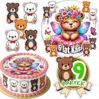 ZESTAW OPŁATEK NA TORT 20CM + 16 POSTACI - MIŚ NIEDŹWIADEK + IMIĘ 15CM 18CM