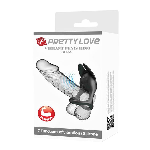 PRETTY LOVE - VIBRANT PENIS RING SILAS Black, 7 vibration functions zdjęcie 11
