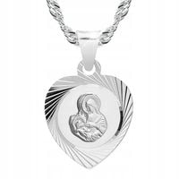 ŁAŃCUSZEK Srebrny MEDALIK Komunijny SERCE Matka Boska do Komunii 45 cm 925