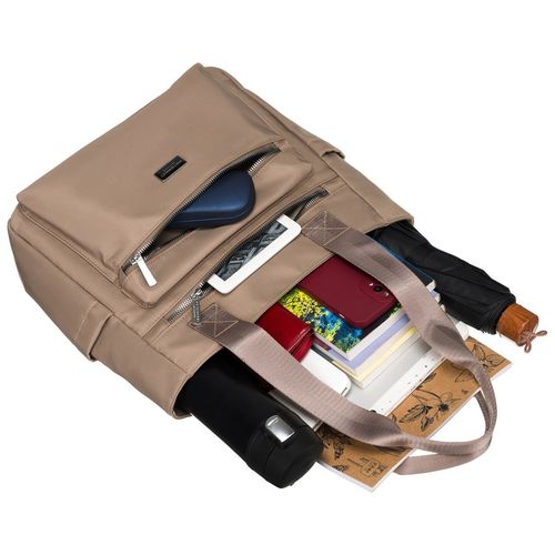 nylonowa torebka damska w beżowym kolorze ze srebrnymi okuciami - peterson na Arena.pl