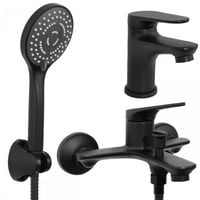 Zestaw baterii łazienkowych umywalkowa wannowo prysznicowa czarny mat loft