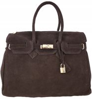 Torebka Włoska CZEKOLADOWA Kuferek SKÓRA ZAMSZ NATURALNY Vera Pelle A4