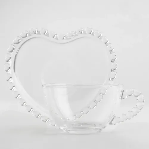 FILIŻANKA ZE SPODKIEM SZKLANA AMORA 200ML NA KAWĘ UNIWERSALNA WZÓR SERCE na Arena.pl