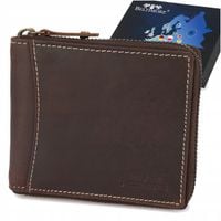 Portfel skórzany duży poziomy RFiD nubuk brązowy zasuwany skóra Beltimore