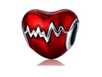 Rodowany srebrny charms do pandora serce linia życia tętno puls srebro 925 BEAD106