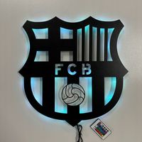 FC Barcelona Lampka Nocna LED Obraz Drewniany 3D Herb Piłkarski Prezent