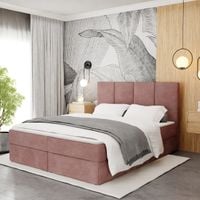 ŁÓŻKO KONTYNENTALNE 180x200 TAPICEROWANE PODWÓJNE Z MATERACEM RÓŻOWE