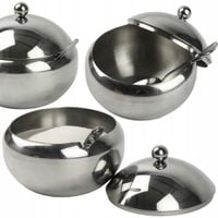 CUKIERNICA Z ŁYŻECZKĄ OKRĄGŁA STALOWA CUKIERNICZKA POJEMNIK NA CUKIER