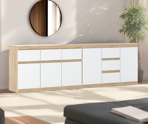 Komoda Pojemna Szafka Do Salonu Duża 6 Szuflad 240cm Sonoma Biała Mat na Arena.pl