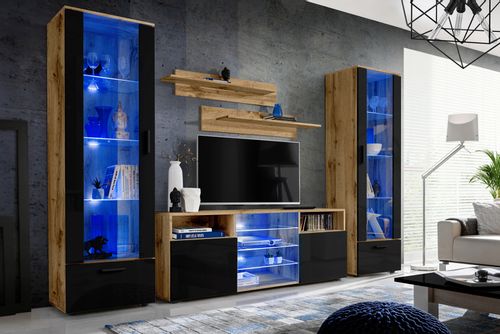 Pan Igiełka Szafka RTV LED Czarny Biały Dąb Wotan Połysk Mat  RGB LED Pilot na Arena.pl