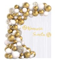 Zestaw dekoracji Komunia Święta girlanda ścianka balonowa, biało-złoty