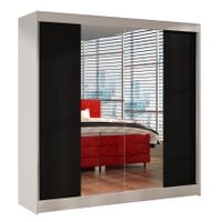 Szafa przesuwna Basti II z lustrem 200cm - garderoba- BIAŁY/CZARNY