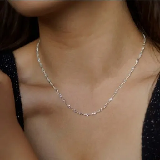 DAMSKI SREBRNY NASZYJNIK ŁAŃCUSZEK SINGAPUR DELIKATNY LŚNIĄCY 925 PREZENT zdjęcie 10