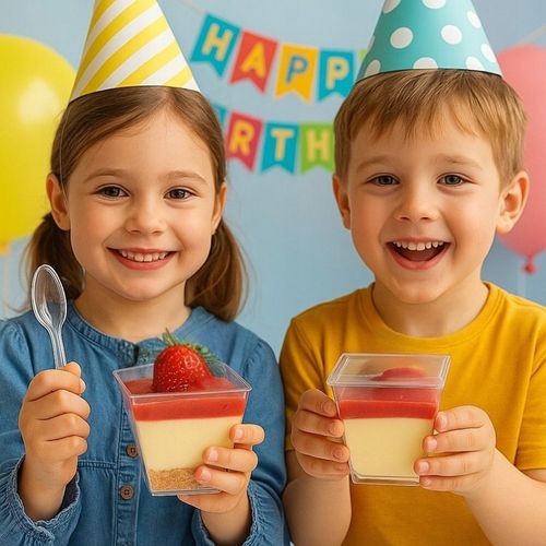 Pucharki plastikowe do deserów przekąsek 200ml z pokrywką i łyżeczką na Arena.pl