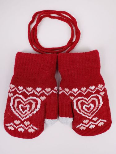 Rękawiczki dziewczęce jeden palec ze sznurkiem wzór czerwone 10 cm YOCLUB na Arena.pl