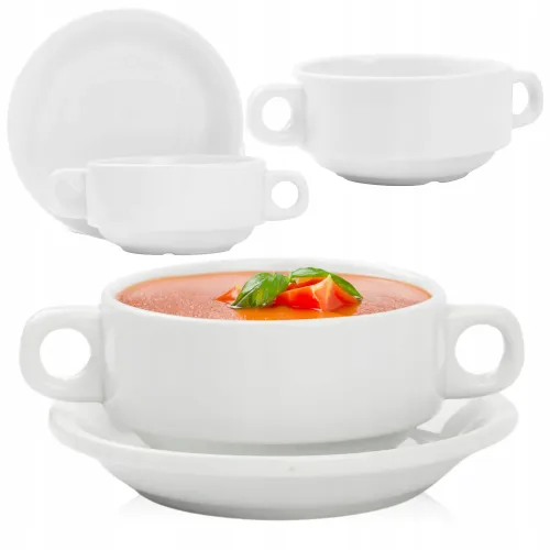 BULIONÓWKA PORCELANOWA ZE SPODKIEM I USZAMI 250 ML FLACZARKA DO ZUPY KREMU na Arena.pl