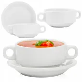 BULIONÓWKA PORCELANOWA ZE SPODKIEM I USZAMI 250 ML FLACZARKA DO ZUPY KREMU