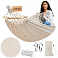HAMAK Z DRĄŻKIEM TURYSTYCZNY OGRODOWY BOHO 150x275cm 240kg BEŻOWY