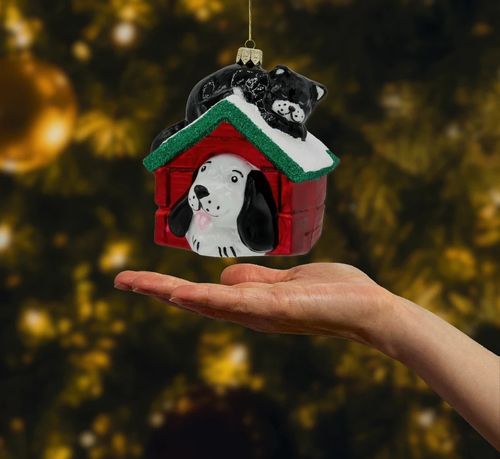 Bombka choinkowa szklana: Pies i kot w budzie: czerwony na Arena.pl