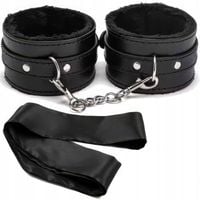 Kajdanki BDSM Z Futerkiem + Opaska Na Oczy Skórzane Regulowane Akcesoria