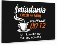 nadruk UV TABLICZKA reklamowa nierdzewna ŚNIADANIA restauracja DIBOND 40x30