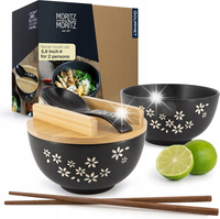 ZESTAW PODWÓJNY MISKA TALERZ DO RAMENU RAMEN ŁYŻKA PAŁECZKI POKRYWKA 600ml