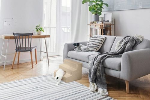 Schodki dla psa 3-stopnie tapicerowane kremowe podest dla psa do kanapy na Arena.pl