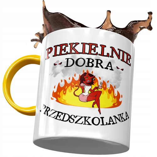 Kubek Żółty Dla Przedszkolanki Piekielnie Dobra Z Nadrukiem Ze Zdjęciem na Arena.pl