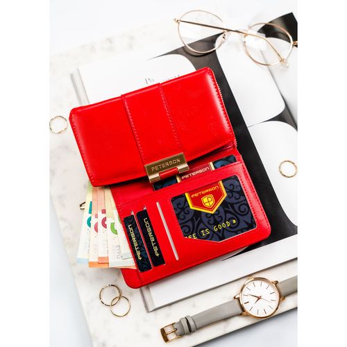 czerwony, poziomy portfel damski wykonany ze skóry ekologicznej - peterson na Arena.pl