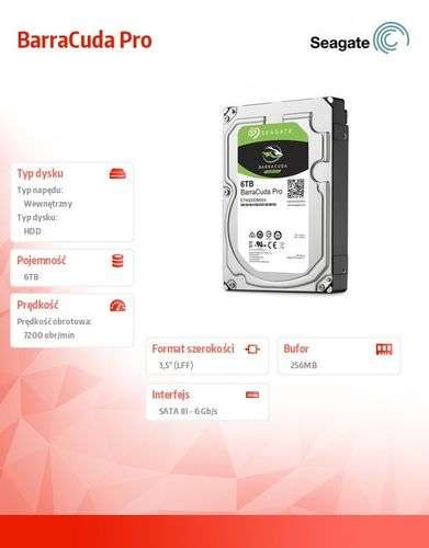 Seagate BarraCuda Pro 6TB 3,5'' ST6000DM004 na Arena.pl