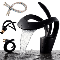 Bateria umywalkowa czarna-mat Nowoczesna nablatowa Stojący kran łazienkowy