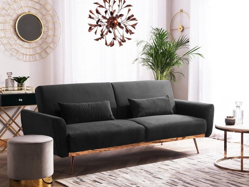 Sofa rozkładana welurowa czarna EINA zdjęcie 2