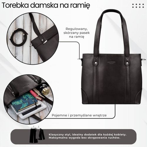 torebka damska skórzana na ramię brązowa pojemna shopper bag paolo na Arena.pl