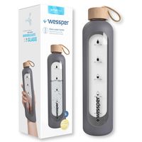 Wessper Activemax Crystalline 1L szklana butelka motywacyjna z szarym etui