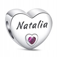 Zawieszka Srebro 925 Charms Koralik Imię Natalia Serce