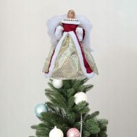 Czubek choinki anioła, delikatna ozdoba świąteczna w kolorze czerwonym