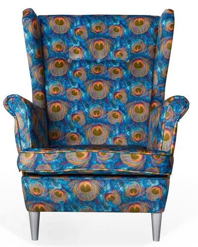 Fotel uszak ARI PRINT z podnóżkiem skandynawski  pawie oko na Arena.pl