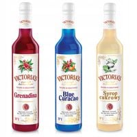 Syrop barmański Victoria do drinków Grenadina, Blue Curacao, Cukrowy 3x 490