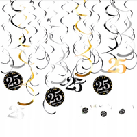 Dekoracja Urodzinowa na 25 Urodziny Spirale Serpentyny do Zawieszenia