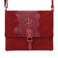 VERA PELLE torebka zamszowa listonoszka kroko z paskiem V360 bordowa