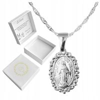 Medalik komunijny z łańcuszkiem Cudowny Matka Boska singapur srebro 925
