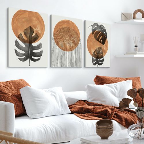 OBRAZY NA PŁÓTNIE SET LIŚCIE TROPIKALNE MONSTERY AKWARELE BOHO 90cm x 40cm na Arena.pl