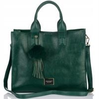 KLASYCZNA TORBA Z POMPONEM MONNARI MIEJSKA SHOPPER POJEMNA Zielona PREMIUM