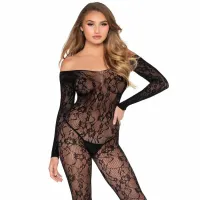 leg avenue 89366 bodystocking koronkowy czarny, kwiatowy wzor, uniwersalny