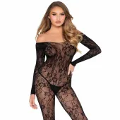 leg avenue 89366 bodystocking koronkowy czarny, kwiatowy wzor, uniwersalny
