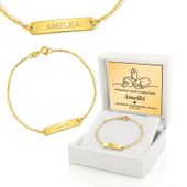 Złota Bransoletka 585 Pamiątka Chrztu dla Dziewczynki Grawer na Chrzest