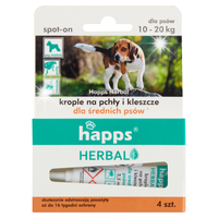 KROPLE NA PCHŁY I KLESZCZE DLA PSÓW O ŚREDNIEJ WADZE 10-20KG HAPPS 4 TUBKI
